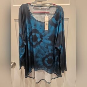 Beyond This Plane NWT Blue Black Tie-Dye Oversized Tunic Top Women’s 1XL Boho Lo